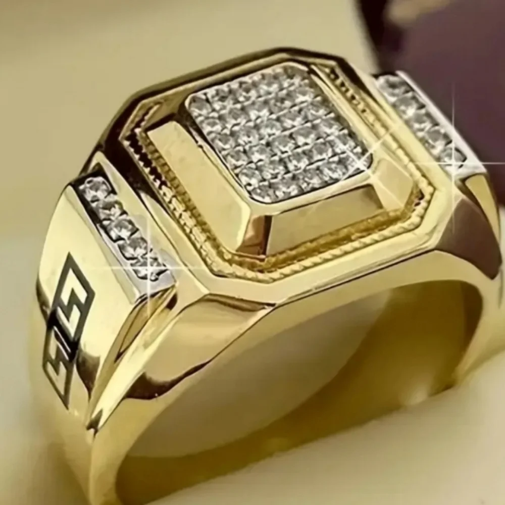 Gold Square Diamond Mens Ring Sz 7